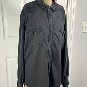Men's Soft Black Ryan Michael Silk Snap Long Sleeve Shirt Size L Great Condition